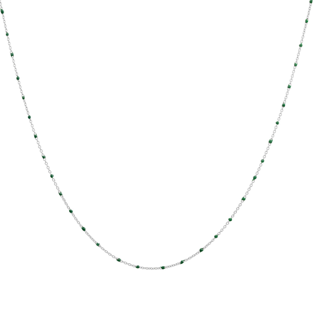 Fine Sterling Silver & Green Enamel Confetti Chain Necklace - 16 Inches