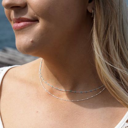 Fine Sterling Silver & Blue Enamel Confetti Chain Necklace - 16 Inches