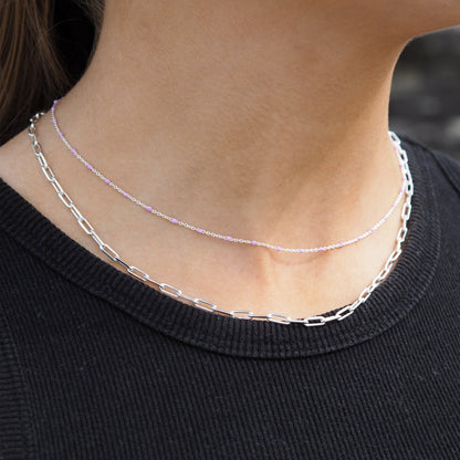 Fine Sterling Silver & Purple Enamel Confetti Chain Necklace - 16 Inches