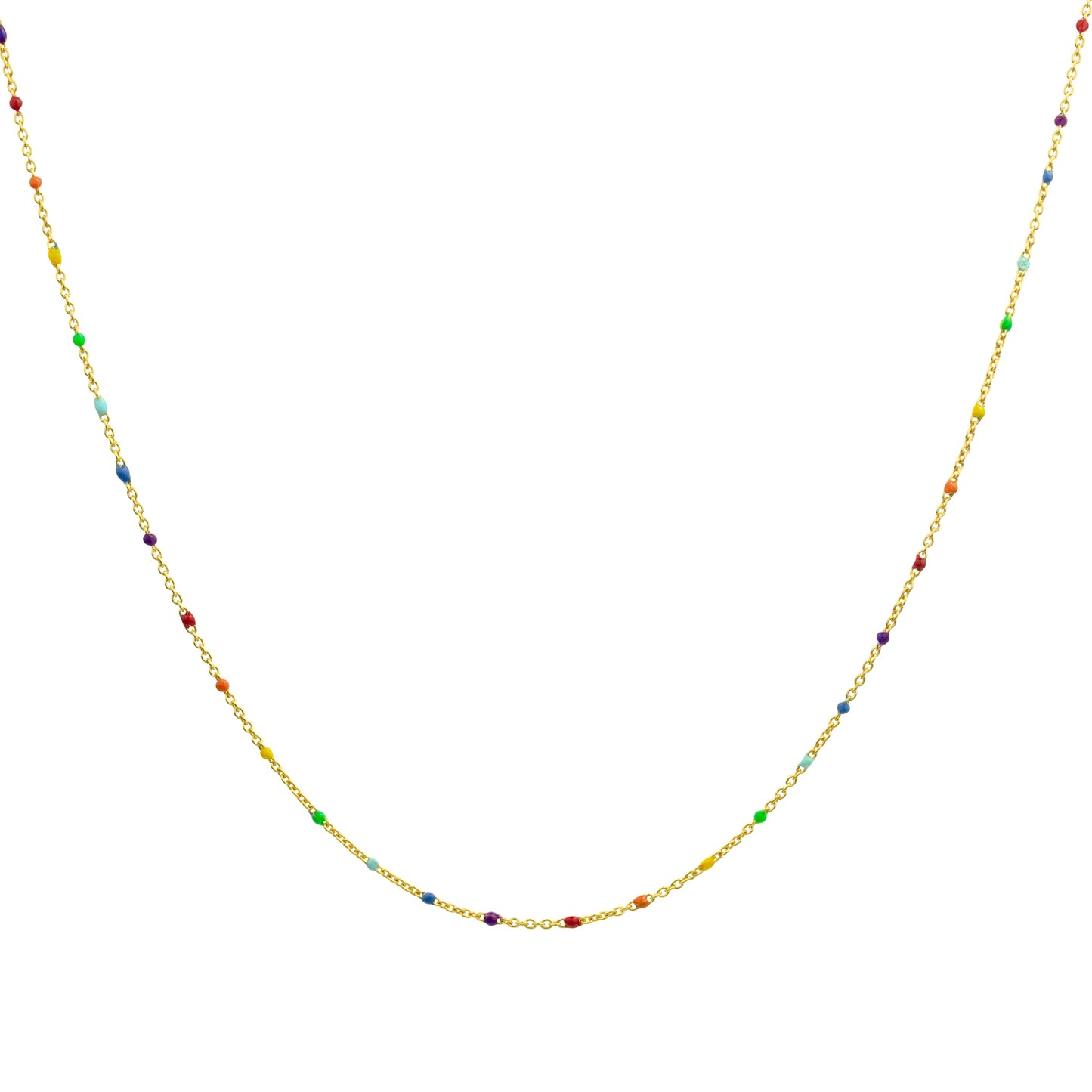 Fine Gold Plated Sterling Silver & Rainbow Enamel Confetti Chain Necklace - 16 Inches