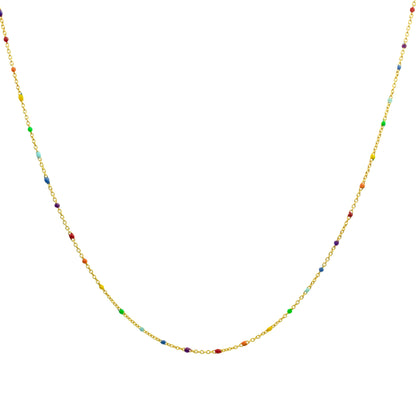 Fine Gold Plated Sterling Silver & Rainbow Enamel Confetti Chain Necklace - 16 Inches