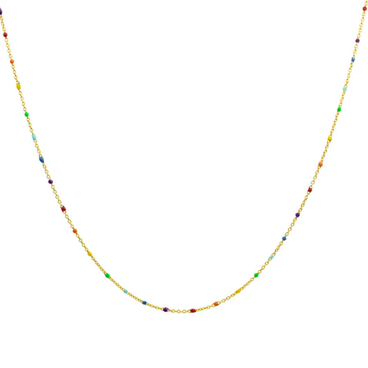 Fine Gold Plated Sterling Silver & Rainbow Enamel Confetti Chain Necklace - 16 Inches