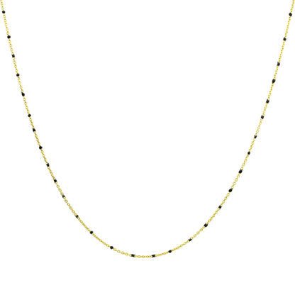 Fine Gold Plated Sterling Silver & Black Enamel Confetti Chain Necklace - 16 Inches