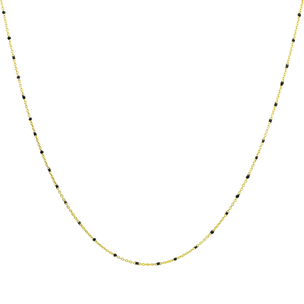 Fine Gold Plated Sterling Silver & Black Enamel Confetti Chain Necklace - 16 Inches