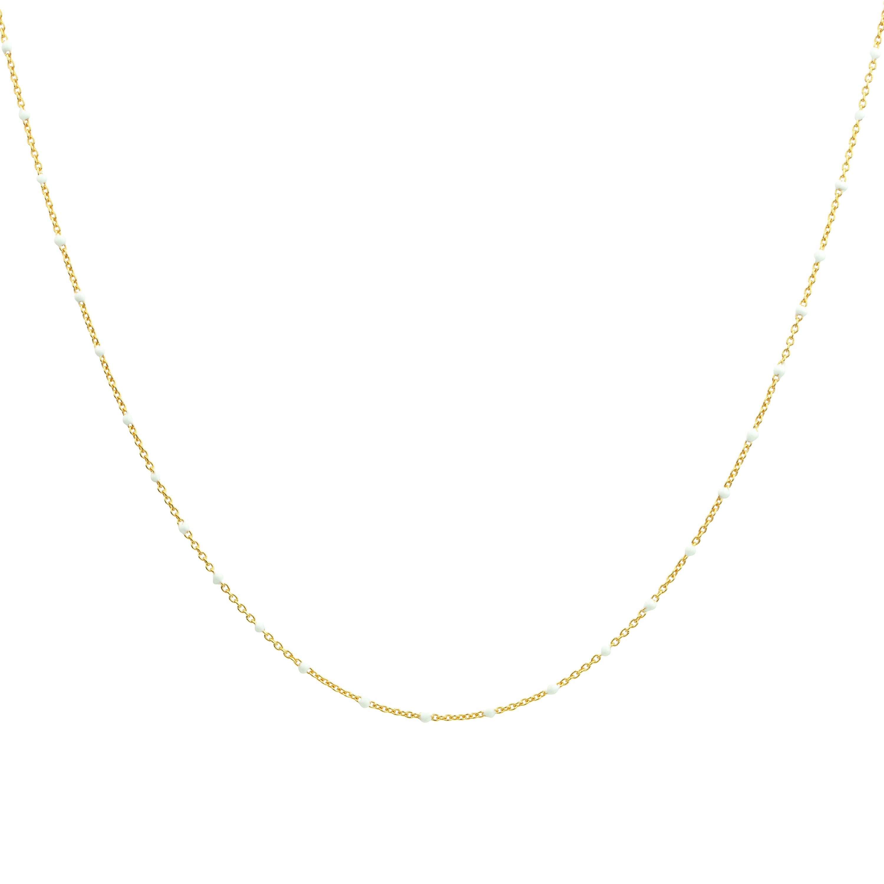 Fine Gold Plated Sterling Silver & White Enamel Confetti Chain Necklace - 16 Inches