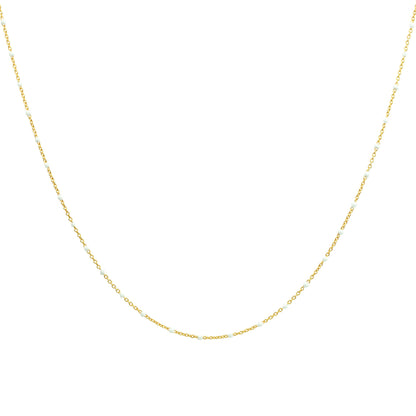 Fine Gold Plated Sterling Silver & White Enamel Confetti Chain Necklace - 16 Inches