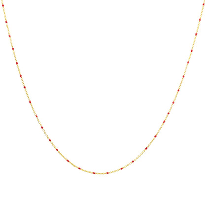 Fine Gold Plated Sterling Silver & Red Enamel Confetti Chain Necklace - 16 Inches