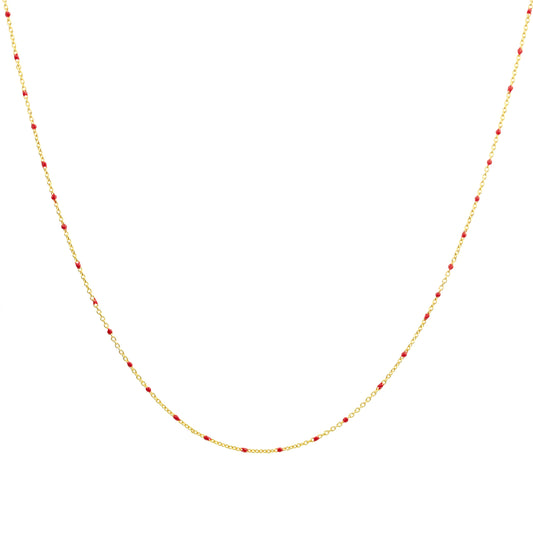 Fine Gold Plated Sterling Silver & Red Enamel Confetti Chain Necklace - 16 Inches