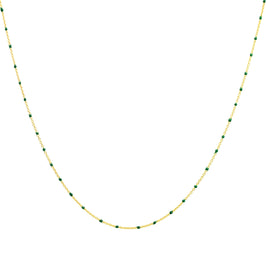 Fine Gold Plated Sterling Silver & Green Enamel Confetti Chain Necklace - 16 Inches