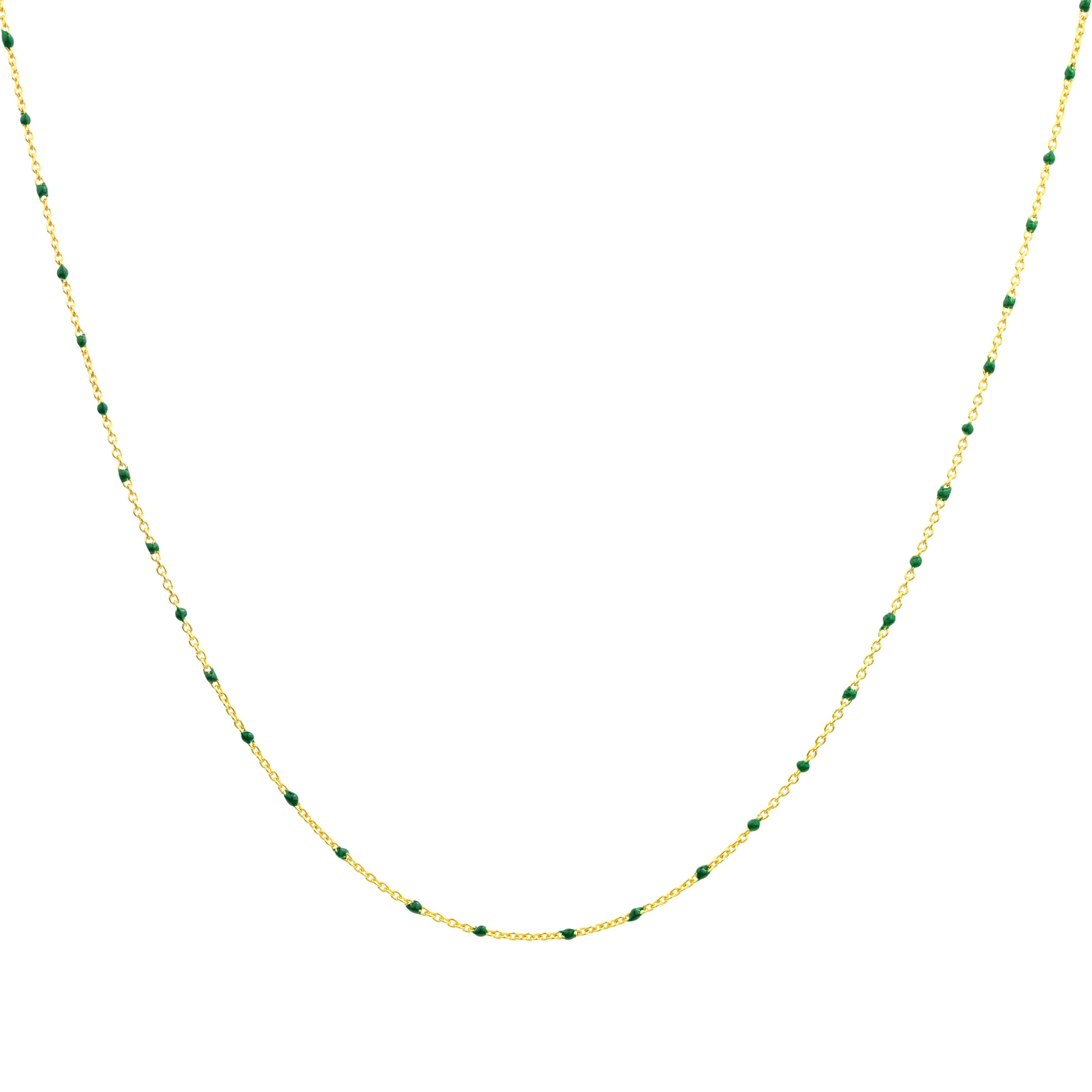 Fine Gold Plated Sterling Silver & Green Enamel Confetti Chain Necklace - 16 Inches