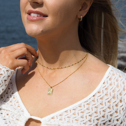 Fine Gold Plated Sterling Silver & Green Enamel Confetti Chain Necklace - 16 Inches