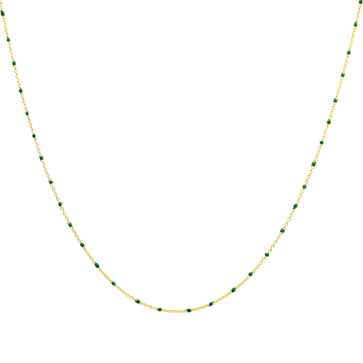 Fine Gold Plated Sterling Silver & Green Enamel Confetti Chain Necklace - 16 Inches
