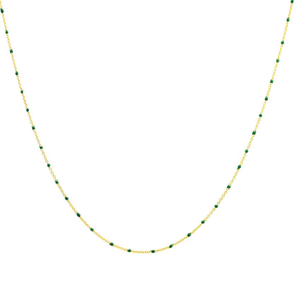 Fine Gold Plated Sterling Silver & Green Enamel Confetti Chain Necklace - 16 Inches