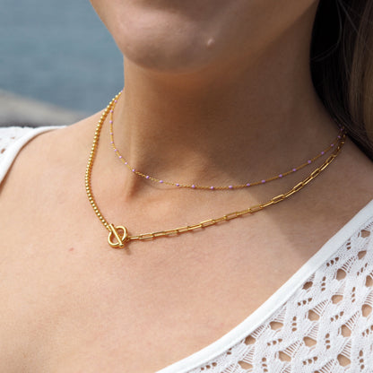 Fine Gold Plated Sterling Silver & Purple Enamel Confetti Chain Necklace - 16 Inches