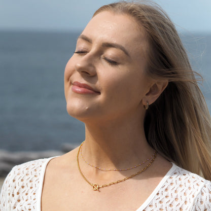 Fine Gold Plated Sterling Silver & Purple Enamel Confetti Chain Necklace - 16 Inches