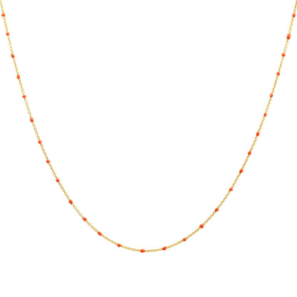 Fine Gold Plated Sterling Silver & Orange Enamel Confetti Chain Necklace - 16 Inches