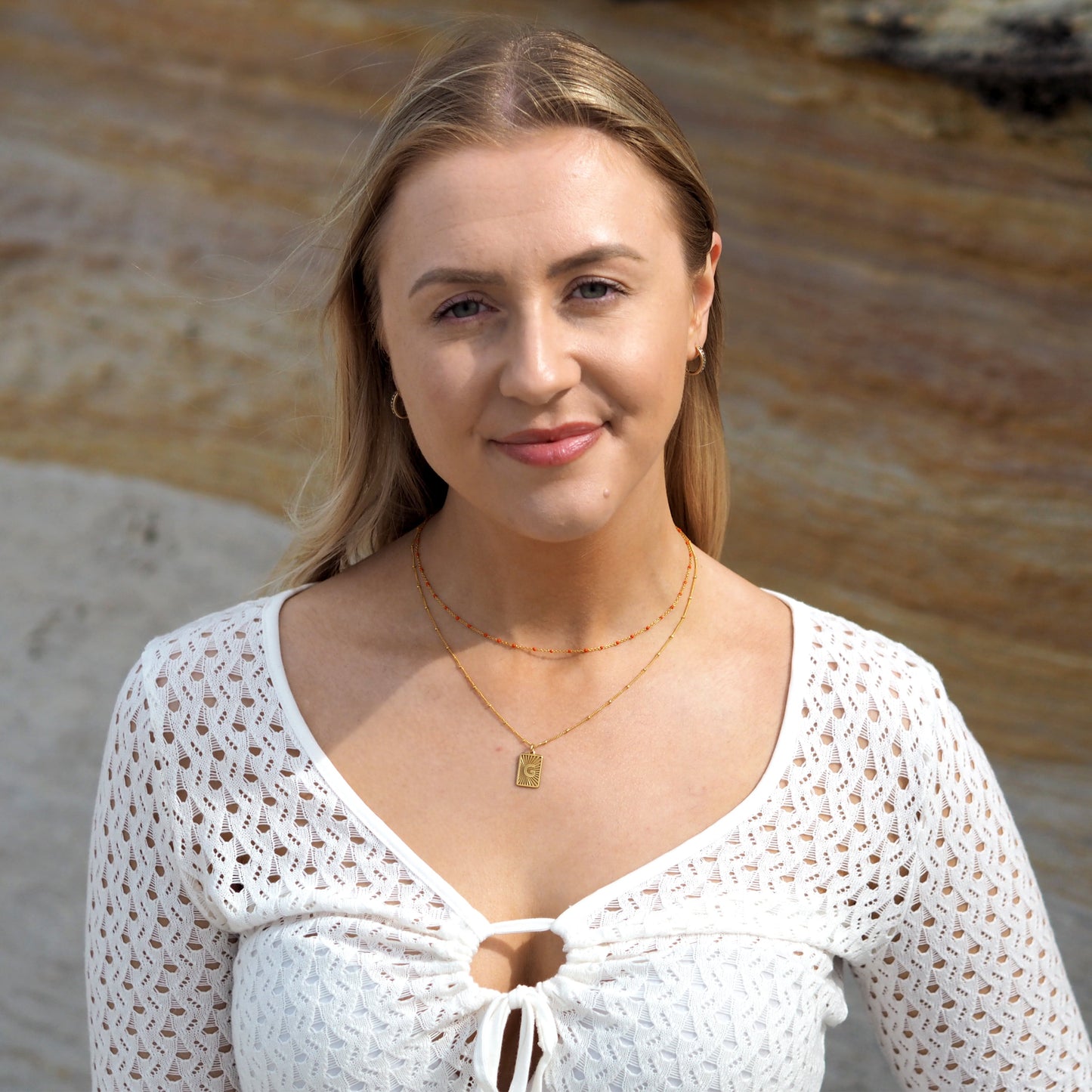 Fine Gold Plated Sterling Silver & Orange Enamel Confetti Chain Necklace - 16 Inches