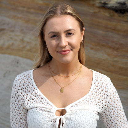 Fine Gold Plated Sterling Silver & Orange Enamel Confetti Chain Necklace - 16 Inches