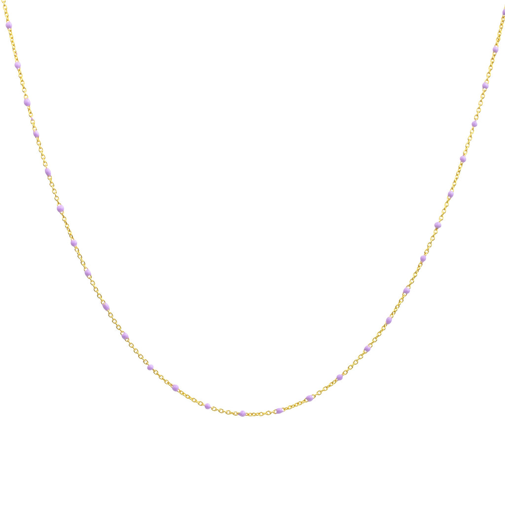 Fine Gold Plated Sterling Silver & Purple Enamel Confetti Chain Necklace - 16 Inches