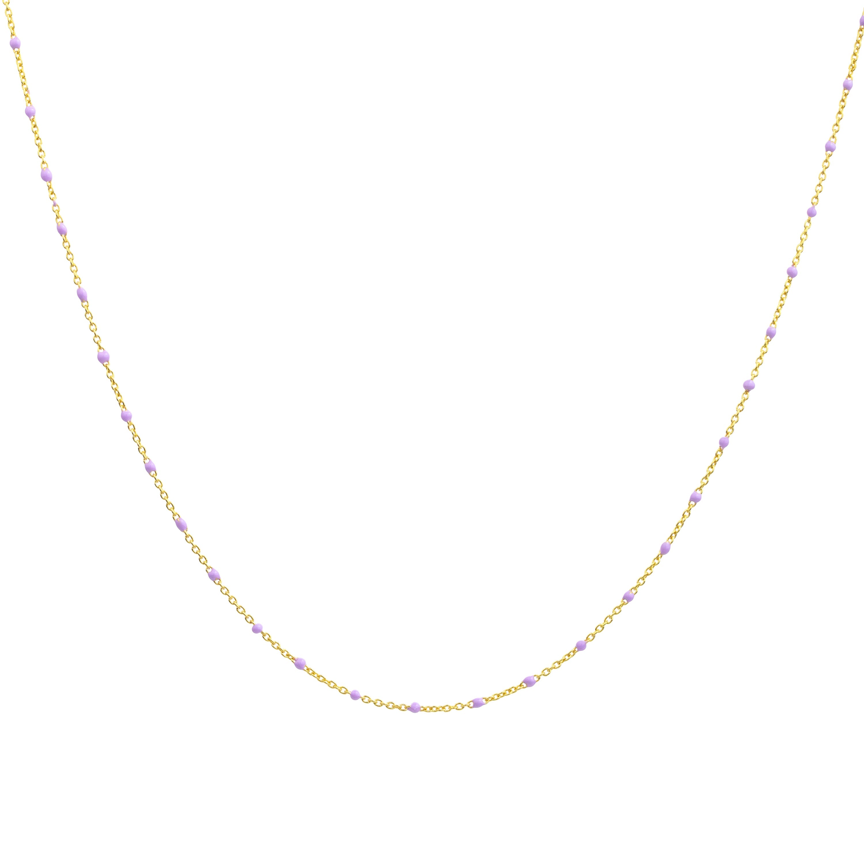Fine Gold Plated Sterling Silver & Purple Enamel Confetti Chain Necklace - 16 Inches