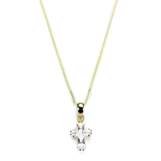 9ct Gold CZ Crystal Cross Pendant