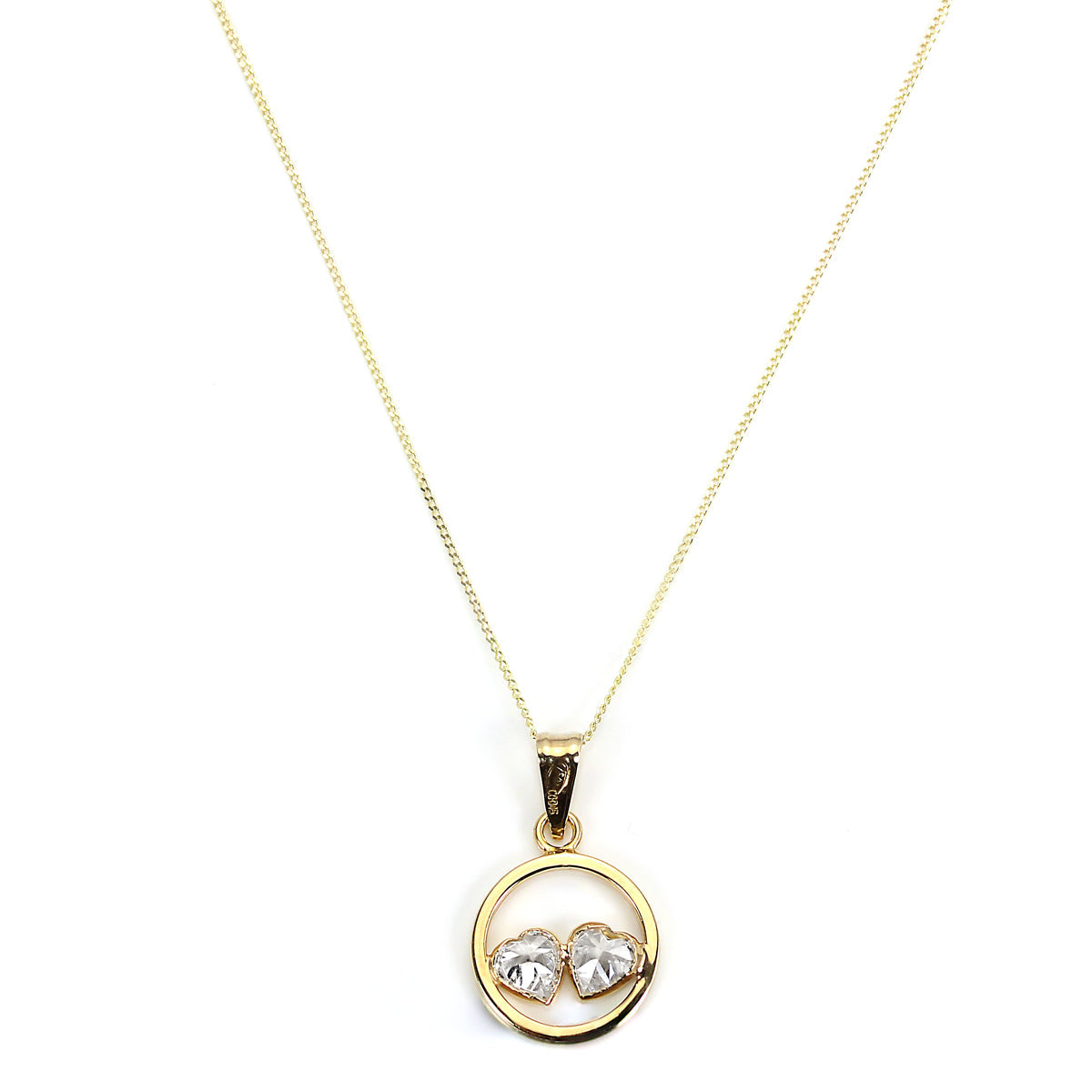 9ct Gold & CZ Crystal Double Heart Pendant