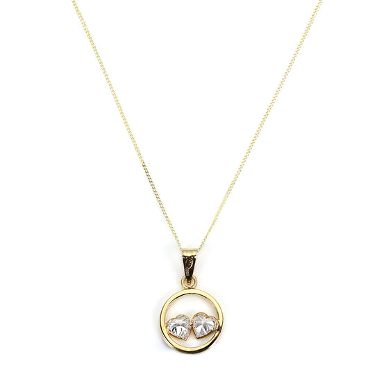 9ct Gold & CZ Crystal Double Heart Pendant
