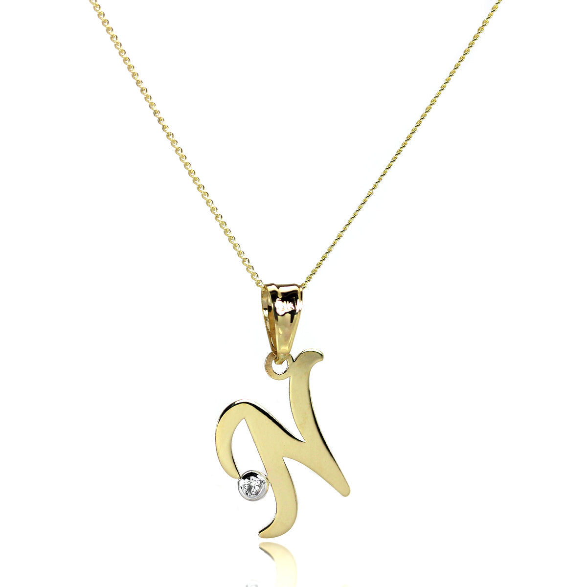 Light 9ct Gold Letter Pendant with CZ Crystal