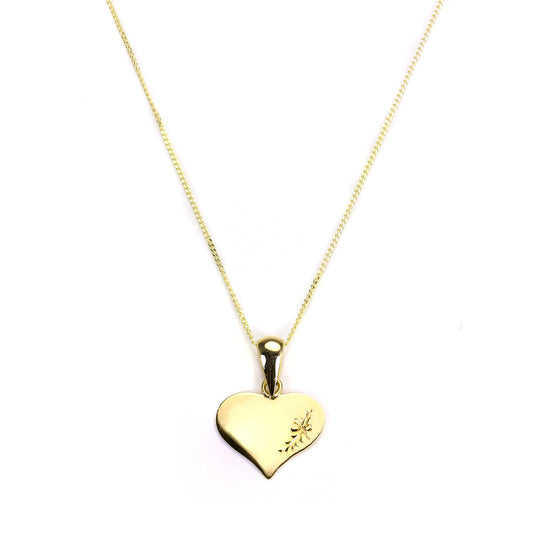 9ct Yellow Gold Engraved Heart Shaped Pendant