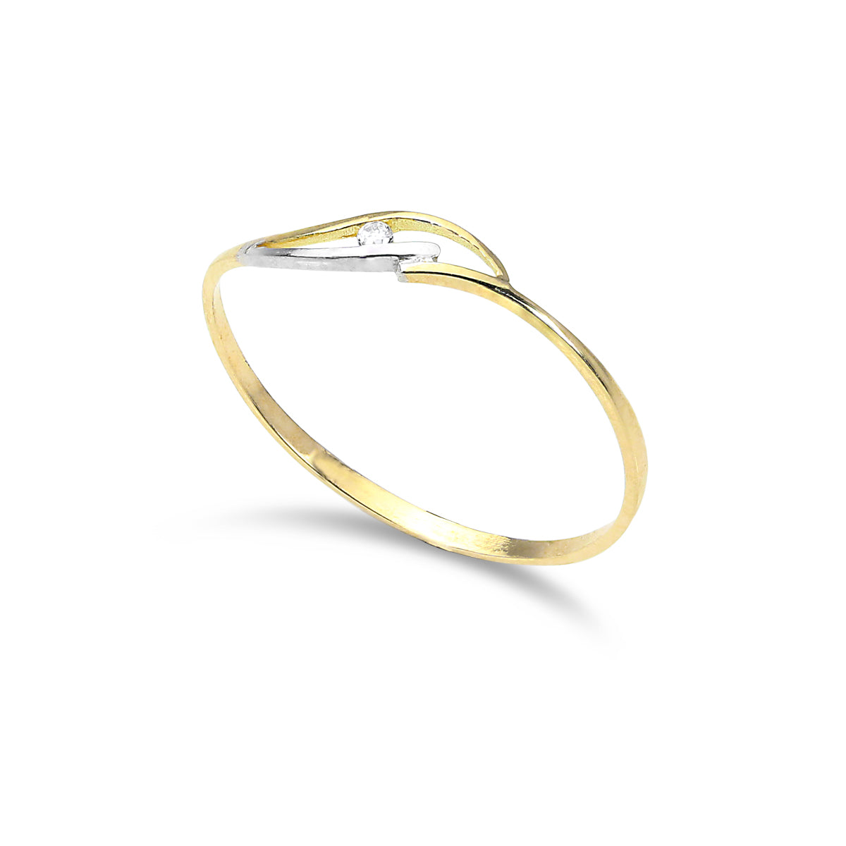 9ct Yellow & White Gold Wave 1mm Stacking Ring with CZ Crystal