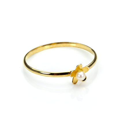 9ct Gold Stacking Ring with Freshwater Pearl Flower