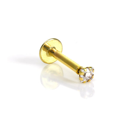 9ct Gold & 2mm Square Clear CZ Crystal Labret Nose Piercing