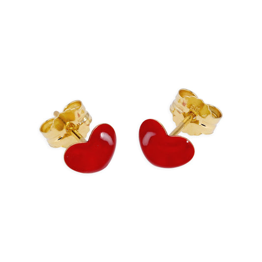 9ct Gold & Red Enamel Heart Stud Earrings