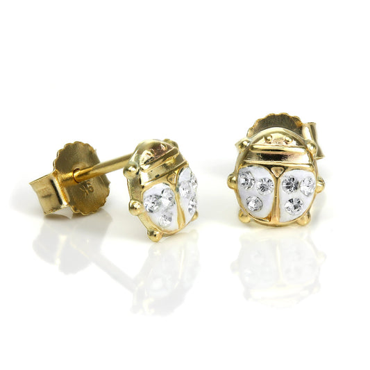 9ct Gold & CZ Crystal Ladybird Stud Earrings