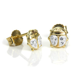 9ct Gold & CZ Crystal Ladybird Stud Earrings
