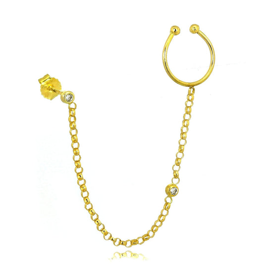 9ct Gold Ear Cuff & Stud Single Earring with Belcher Chain - jewellerybox