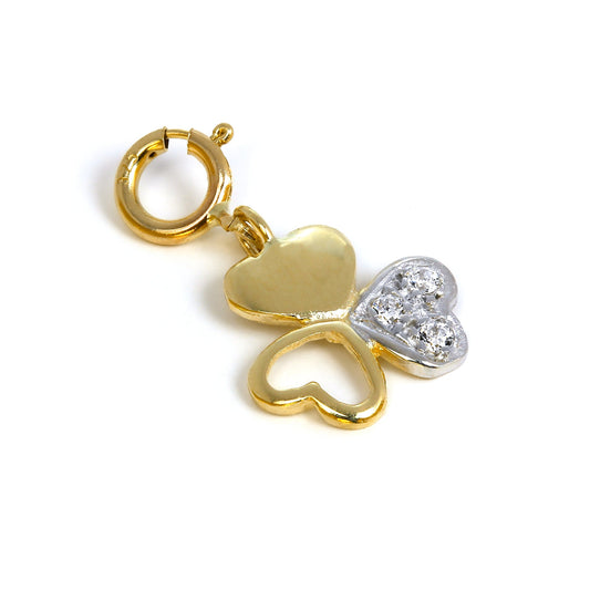 9ct Gold & CZ Crystal Triple Heart Shamrock Charm