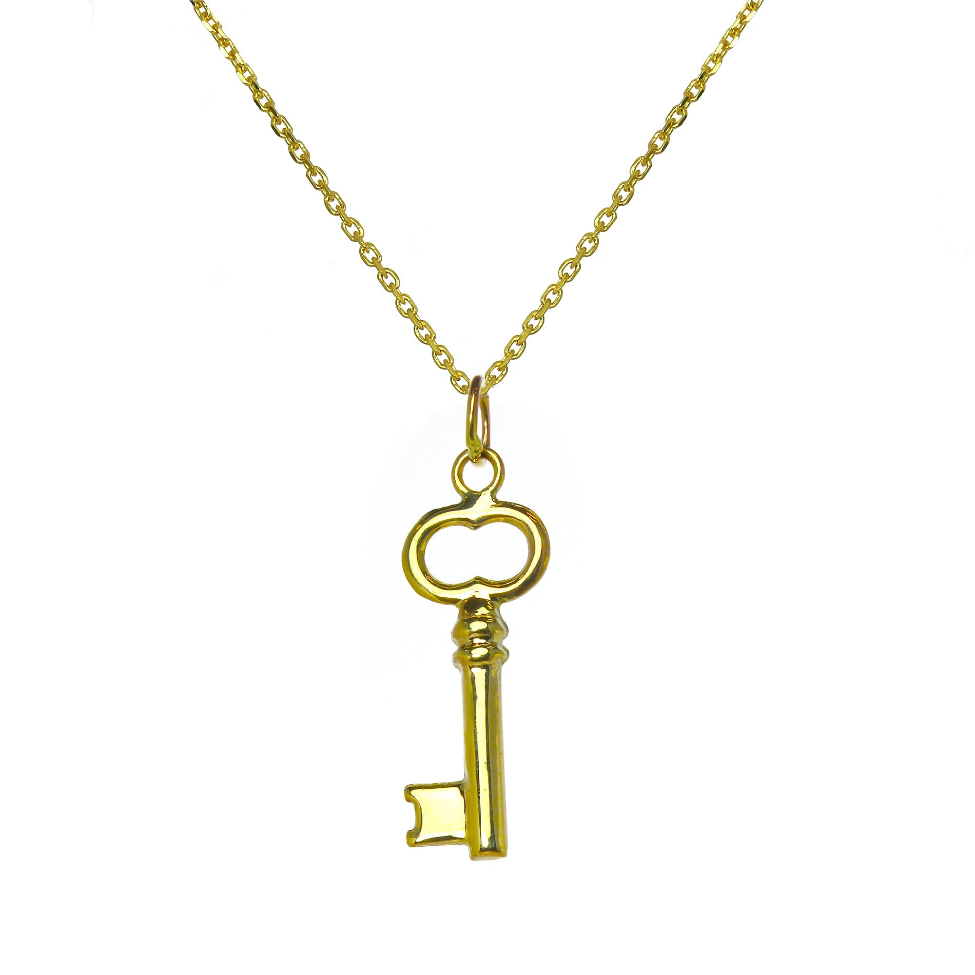 9ct Gold Old Fashioned Key Pendant on 16 - 20 Inch Chain
