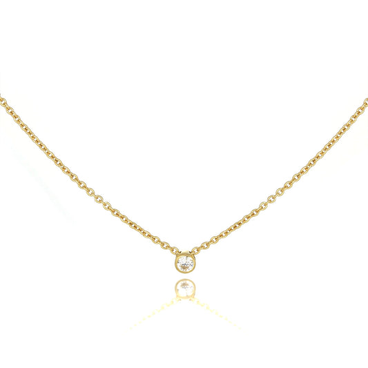 9ct Gold Fine Belcher Chain 18 Inch Necklace with 2mm Clear CZ Crystal