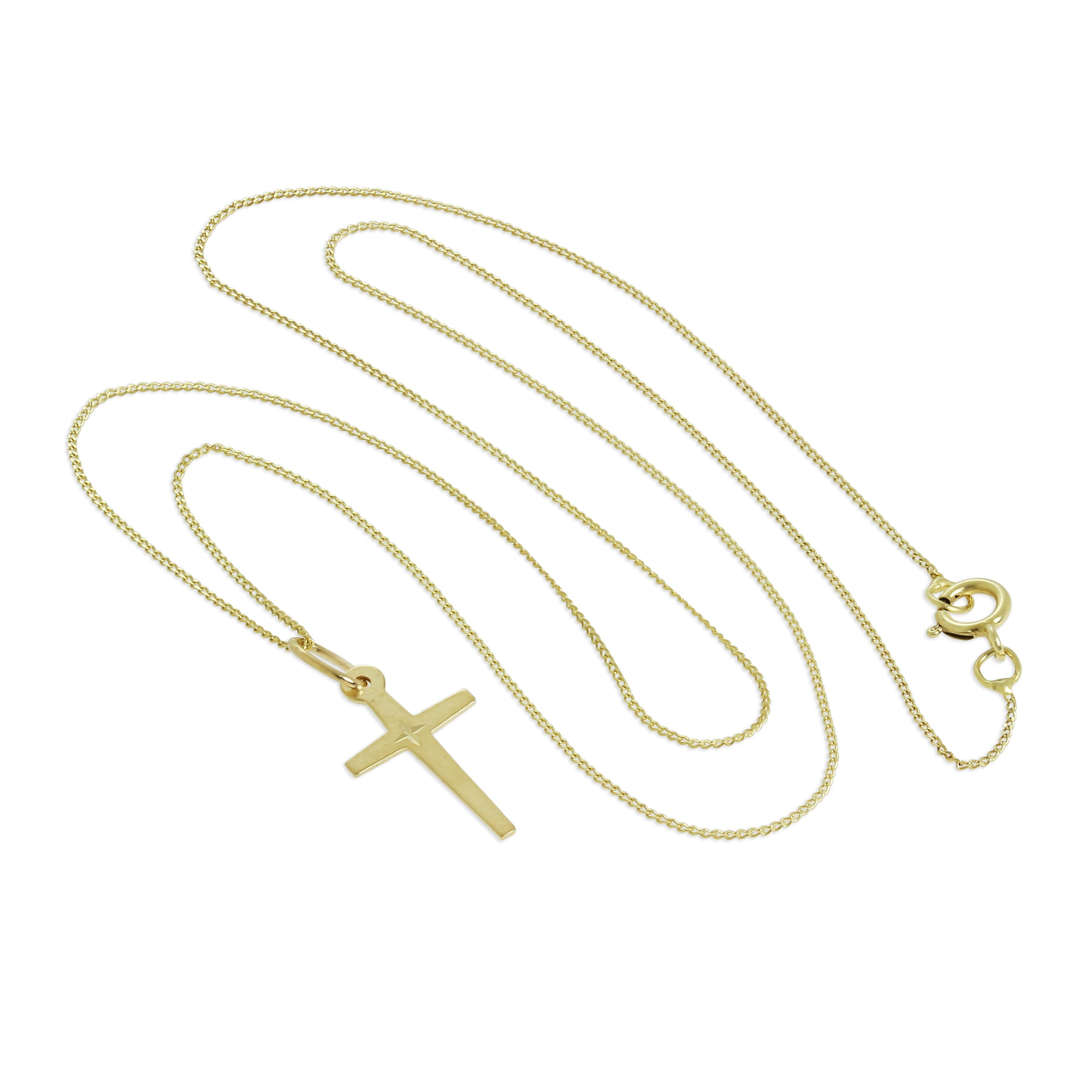 9ct Mixed Gold Diamond Cut Cross Pendant Necklace 16 - 20 Inches