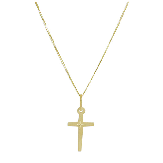 9 Karat Gelbgold Diamantschliff Kreuz Anhänger Halskette 40,5 - 51cm