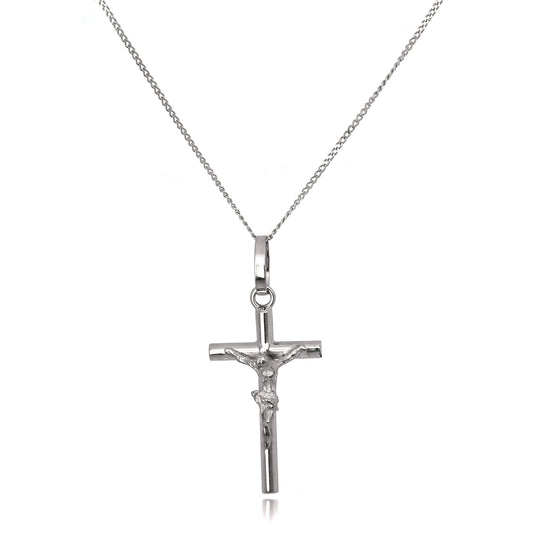 9ct White Gold Crucifix Pendant on 16 - 20 Inch Chain