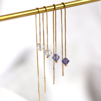 9ct Gold Pull Through Box Chain Earrings with CZ Crystal