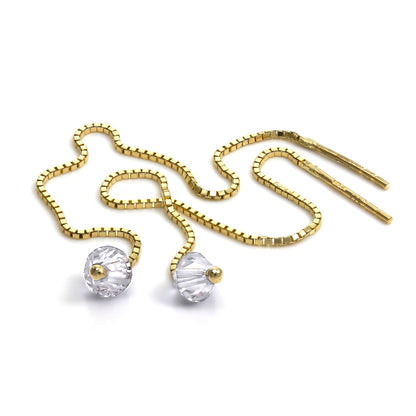 9ct Gold Pull Through Box Chain Earrings with CZ Crystal