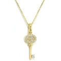 9ct Yellow Gold & CZ Crystal Encrusted Key Pendant on 16 - 20 Inch Chain