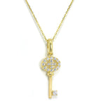 9ct Yellow Gold & CZ Crystal Encrusted Key Pendant on 16 - 20 Inch Chain