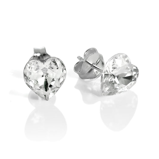 Sterling Silver & Clear CZ Crystal Heart Stud Earrings