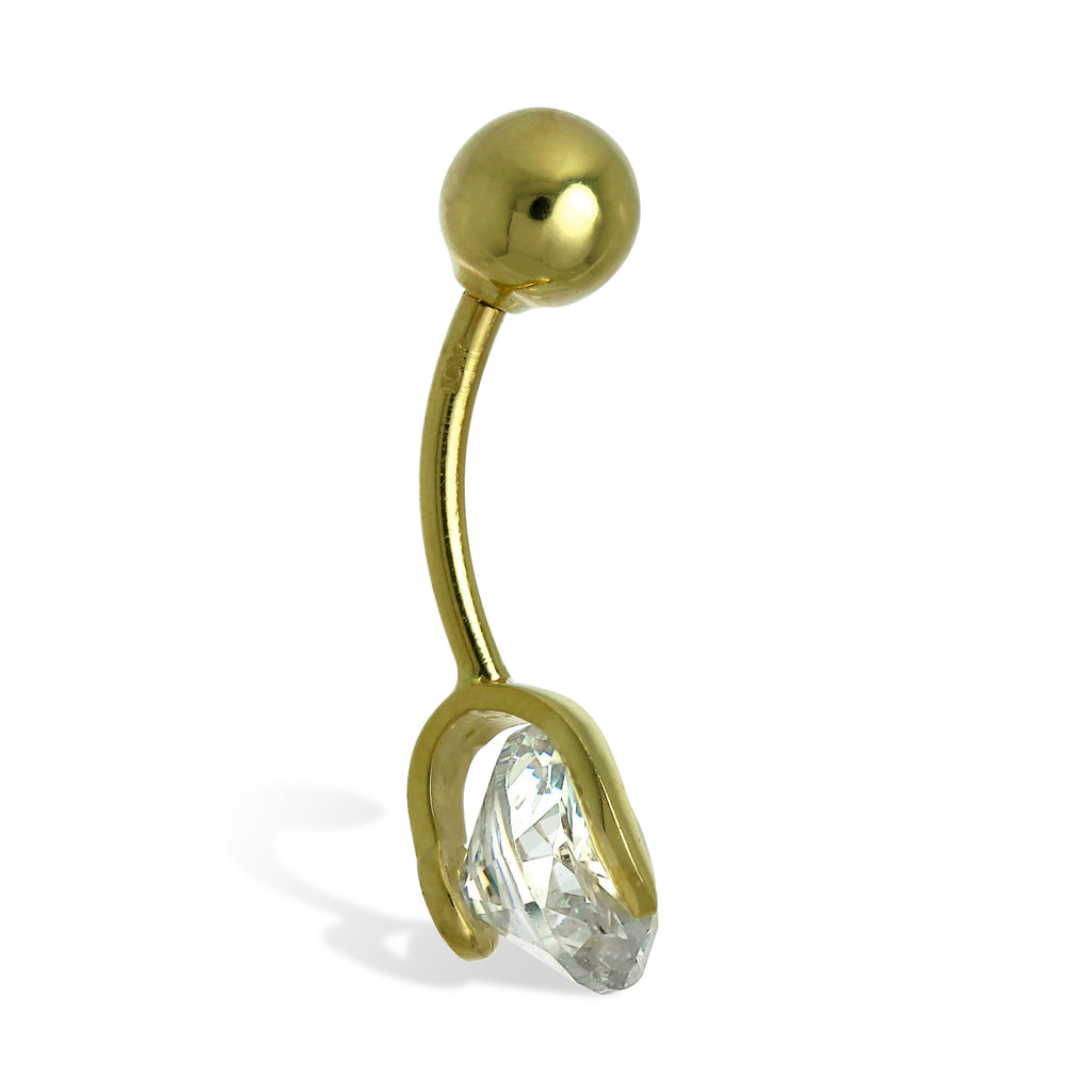 9ct Gold 7mm Clear CZ Crystal Wheel Ball End Belly Bar Piercing