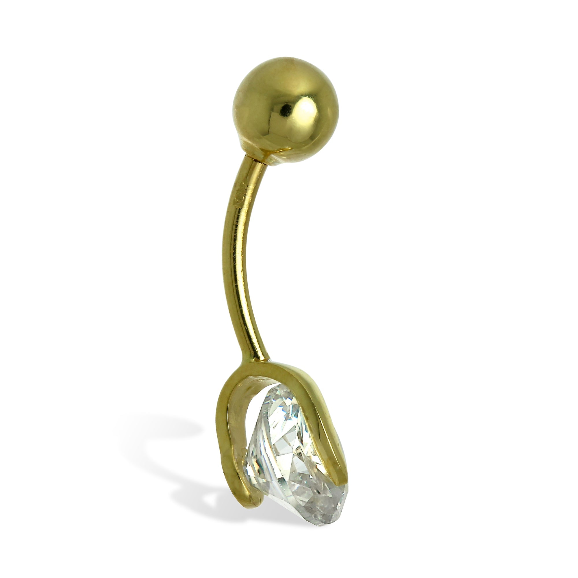 9ct Gold 7mm Clear CZ Crystal Wheel Ball End Belly Bar Piercing