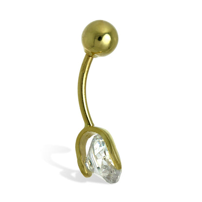 9ct Gold 7mm Clear CZ Crystal Wheel Ball End Belly Bar Piercing